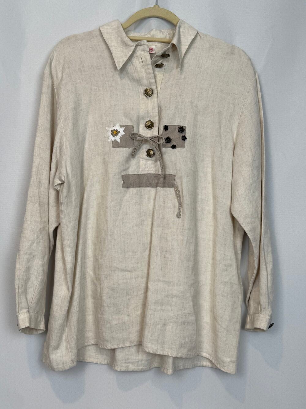 Sportalm Kitzbühel Vintage 1992 Austrian Linen Folk Blouse Edelweiss Size 38